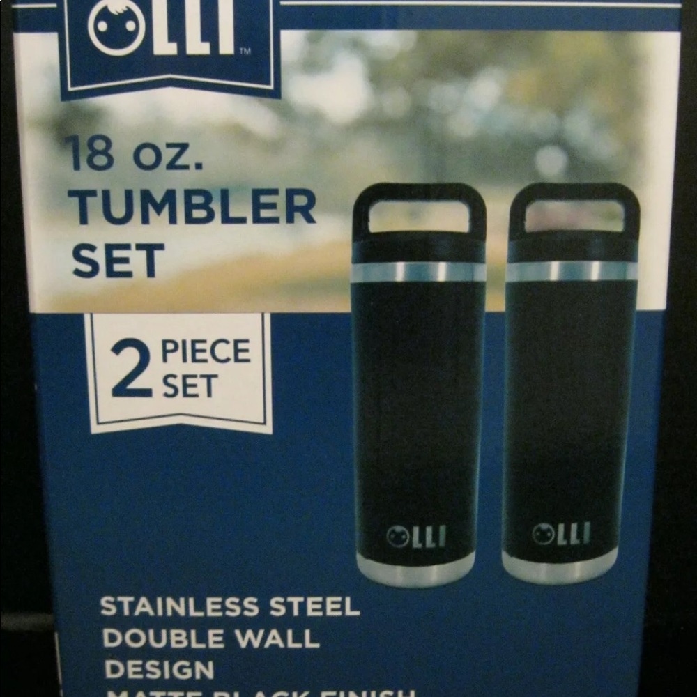 OLLI 18 OZ TUMBER SET 2 PIECE SET STAINLESS STEEL MATTE BLACK FINISH NEW IN BOX